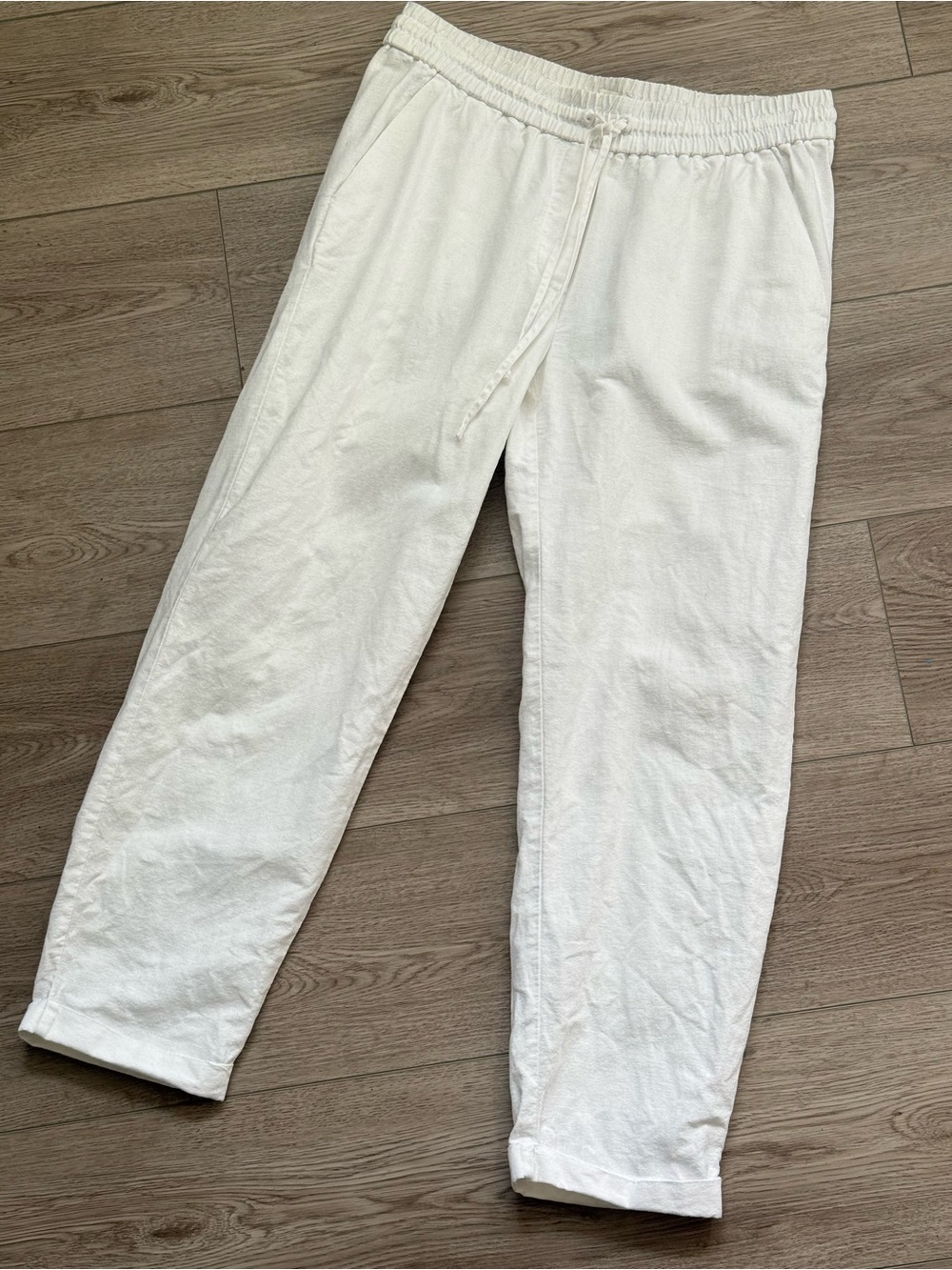 J.Crew White Linen Drawstring Pants Casual Cotton Blend Resortwear